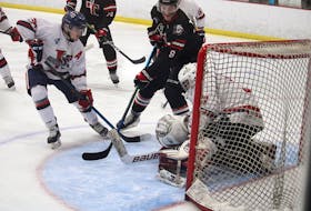 Truro Bearcats forward Landon Miron scores the first goal of the game March 28 against the Valley Wildcats at the Kings Mutual Century Centre in Berwick. Miron had five goals in the six-game Maritime Junior Hockey League playoff series.