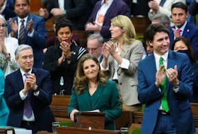 Deputy Prime Minister and Minister of Finance Chrystia Freeland receives applause as she delivers the federal budget in the House of Commons on Parliament Hill in Ottawa on March 28.