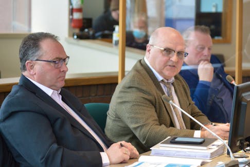 CBRM Deputy Mayor James Edwards, centre, shown with councillors Steve Parsons, left, and Ken Tracey: "We’re just looking for information and what’s involved." IAN NATHANSON/CAPE BRETON POST