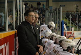 Blair Joseph, left, spent 11 years as an assistant coach with the Cape Breton Screaming Eagles of the Quebec Major Junior Hockey League. He's shown on the team's bench with Mario Durocher. SALTWIRE NETWORK FILE
