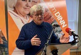 Jim Dinn speaks to supporters at Buckmaster Circle Community Centre in St. John's after winning the NDP leadership race by acclamation on Tuesday, March 28. -Juanita Mercer/The Telegram