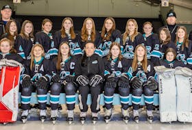 The Quad County Whitecaps will host the inaugural Atlantic Under-13 ‘AAA’ Female Hockey Championship this weekend at the Port Hawkesbury Civic Centre in Port Hawkesbury. Front row, from left, Tessa MacKinnon, Olivia Morell, Maddison MacEachern, Brittany Morrell (head coach), Lucy Morrow, Shawnn Richards and Carly Landry. Back row, from left, Julia MacLean, Greg Morrow (assistant coach), Ruby Brophy, Joanna Cleary, Isabella Sponagle, Krista Beaton, Fyfe Francis-MacDonald, Kathryn MacKinnon, Gracie Kenny, Carrie Doiron, Ali Chisholm, Brent MacEachern (assistant coach), Flora Murphy and Fabian Doiron. CONTRIBUTED/ANGIE MACEACHERN