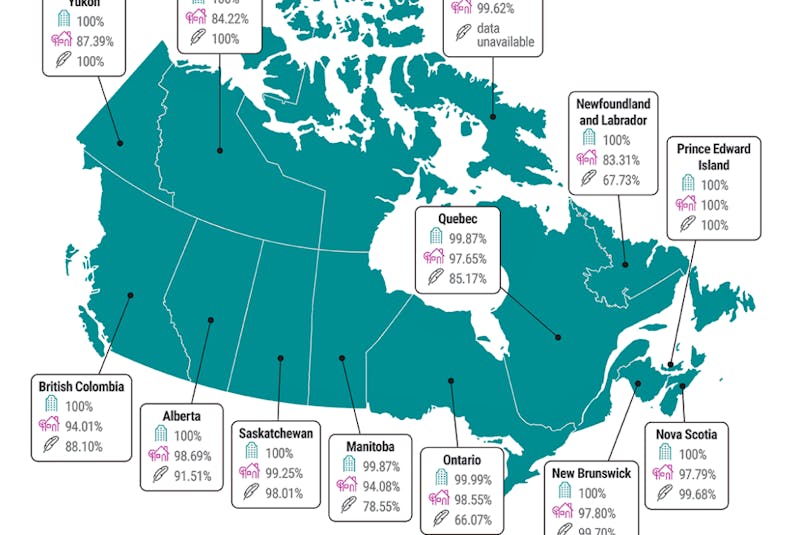 A map included in the federal auditor general’s report on connectivity in rural and remote areas shows Newfoundland and Labrador ranks last for mobile cellular connectivity. Computer screenshot