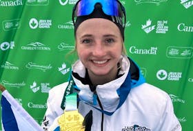 Emma Archibald of Fall River displays her gold medal in the five-kilometre female para-nordic standing interval start  on Friday at the Canada Winter Games in Prince Edward Island. The medal is the third won by Archibald this week. Contributed