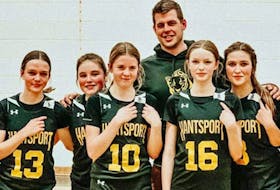 On Tuesday, Feb. 21, the Hantsport junior girls’ basketball team showed their support of Brandon MacInnis by wearing a B on their uniform during their semi-final game. He was moved by the gesture.