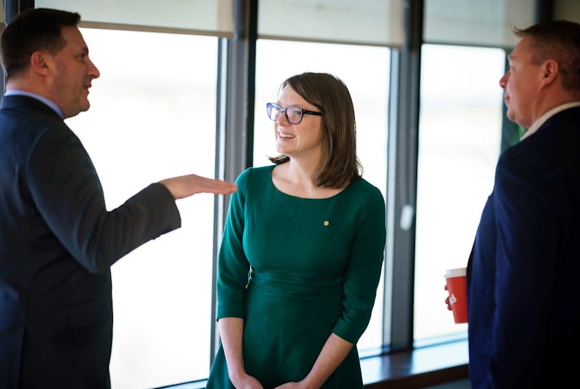 Federal Public Safety Minister Marco Mendicino, left, holds talks with CBRM Mayor Amanda McDougall and Sydney-Victoria MP Jaime Battiste during the minister's visit to Cape Breton this week. CONTRIBUTED