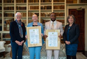 New Brunswick  Lt.-Gov. Brenda L. Murphy, left, with 2022 Human Rights Award winner Mamadou Oury Diallo, Youth Human Rights Award winner Cassandra Pitchford and New Brunswick Human Rights Commission chair Claire Roussel-Sullivan. Contributed