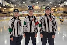 Hockey officials in Newfoundland and Labrador who are under the age of 18 began wearing green arm bands in January as part of a Hockey NL program aimed at curbing the amount of abuse young officials receive. Contributed photo