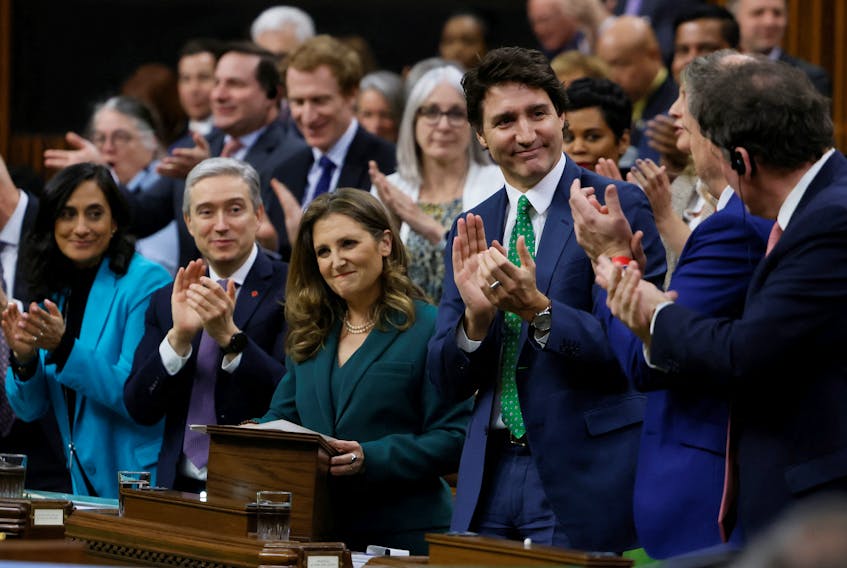 Deputy Prime Minister and Minister of Finance Chrystia Freeland presents the federal government budget for fiscal year 2023-24 in the House of Commons on Parliament Hill in Ottawa on March 28, 2023. REUTERS/Blair Gable