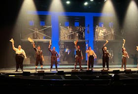 Some of the cast of Colonel Gray High School's production of "Newsies: The Musical" perform during a rehearsal at the Confederation Centre of the Arts on March 28.. Jennie Pham • The Guardian