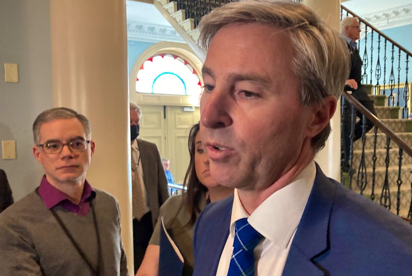 Premier Tim Houston said Tuesday, March 28, 2023, at Province House in Halifax that the government is doing a jurisdictional review about legislation to restrict non-disclosure agreements before deciding to go forward with a Nova Scotia bill. - Francis Campbell