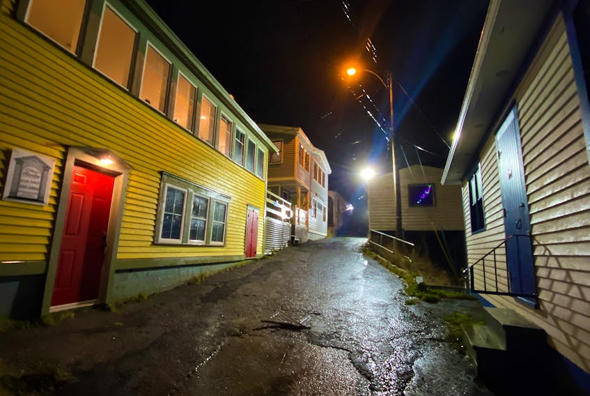 What the section of Outer Battery neighbourhood in St. John’s looked like at night when the floodlights were on. They’re off for now. — Keith Gosse/SaltWire Network file photo