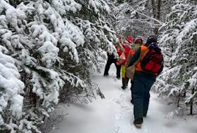 A group heads out on a lichen-search expedition in the forest around Goldsmith Lake in Annapolis County. - Lisa Proulx