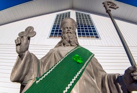 St. Patrick, the patron saint of Ireland, stands for most of the year keeping guard over Tilting in front of Saint Patrick’s Roman Catholic Parish Church. - Paddy Barry Photography