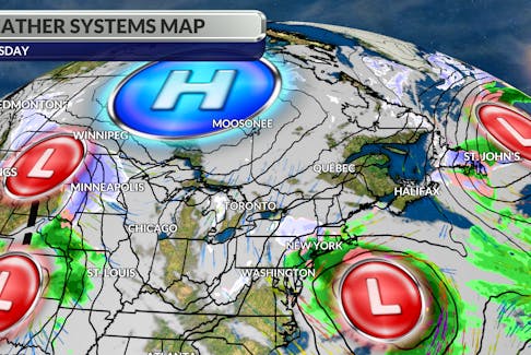 A storm will brush into Newfoundland while high pressure will lead to a fair weekend in the Maritimes, but there’s a system to watch near Colorado for next week.