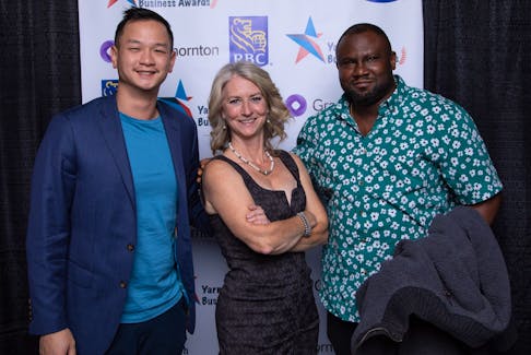 Rebecca Cassidy with Yarmouth-based Dr. Jason Kwan, left, and Dr. Femi Ajibade-Peters at last year's Yarmouth and Area Chamber of Commerce Business Awards. Cassidy hopes a government grant will help recruit and retain health professionals in the Yarmouth area. CONTRIBUTED