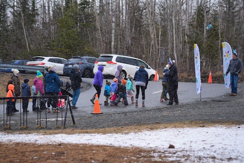 There was a long line of participants for the Easter egg hunt held at Brooklyn Elementary School Trail on April 1. Children were asked to look for and collect five Easter eggs that were hidden along a one-kilometre trail in exchange for a treat bag.