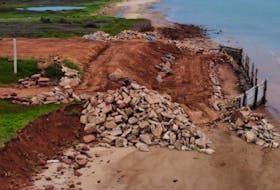 A screenshot of the work at Point Deroche, P.E.I. on the developer's website appears to show an incline where the original coastline would have been. Contributed