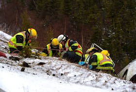 One woman was taken to hospital after her car crashed over a guardrail and narrowly avoided plunging over a steep embankment in C.B.S. Sunday morning. Saltwire Network staff