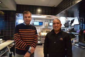 Jon Morales, left, has been named one of McDonald’s Canada’s outstanding managers of the year for 2023. The award recognizes quality, service, cleanliness, people skills, sales, and guest counts. GREG MCNEIL/CAPE BRETON POST