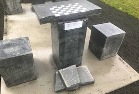 Vandals recently damaged a concrete chess/checkers table at Centennial Park in Middleton. Contributed