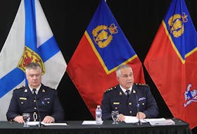 Commanding Officer of the Nova Scotia RCMP Dennis Daley and acting RCMP Commissioner Michael Duheme give their statements before taking questions from media following the release of the final report of the Mass Casualty Commission in Truro on March 30.