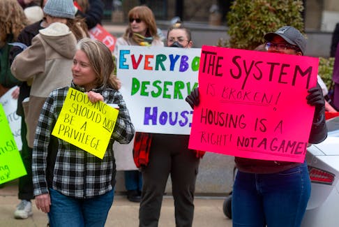 Protesters attend a housing justice rally outside of Province House on Wednesday, April 5, 2023. The protesters were caling for an end to fixed-term leases and for more public housing.
Ryan Taplin - The Chronicle Herald