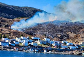 Not long after 4 p.m. on Sunday, April 30, volunteer firefighters in Harbour Breton received a call about a forest fire. Photo from Marilyn Vaters Facebook