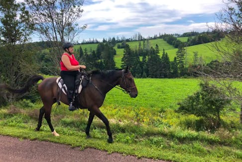 Donna Lee Cole rides her ex-racing standardbred Zero along a section of the Confederation Trail. Contributed