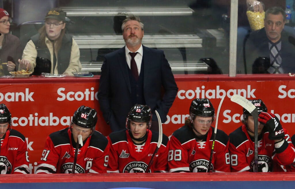 Colorado Avalanche coach Patrick Roy watches his team play the