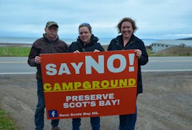Scots Bay residents Jeff Carter, Lindsay Steele, and Ann Huntley are among those who have concerns over various aspects of a campground development proposed for the community. KIRK STARRATT