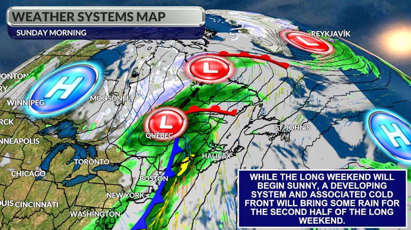 High pressure will be in control to start the weekend, but low pressure will bring wet weather for the second half.