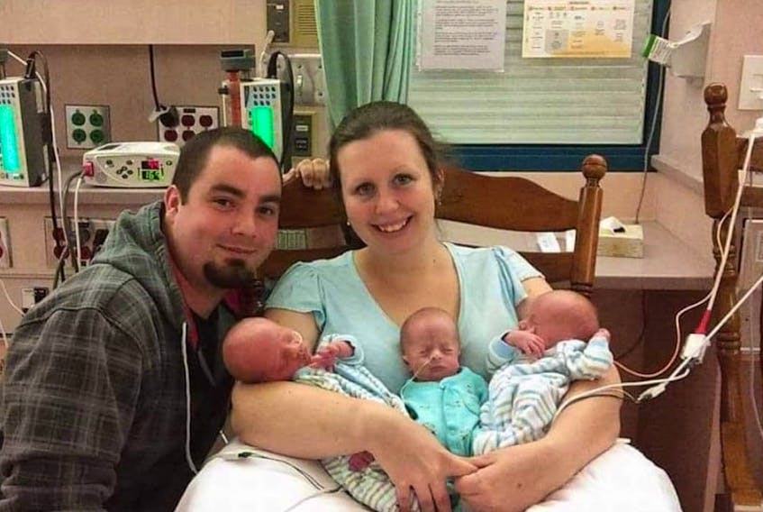The Lowther triplets of Mount Pearl, N.L. were born on July 23,2015, on the exact same day their older brother Jayden was born. Contributed