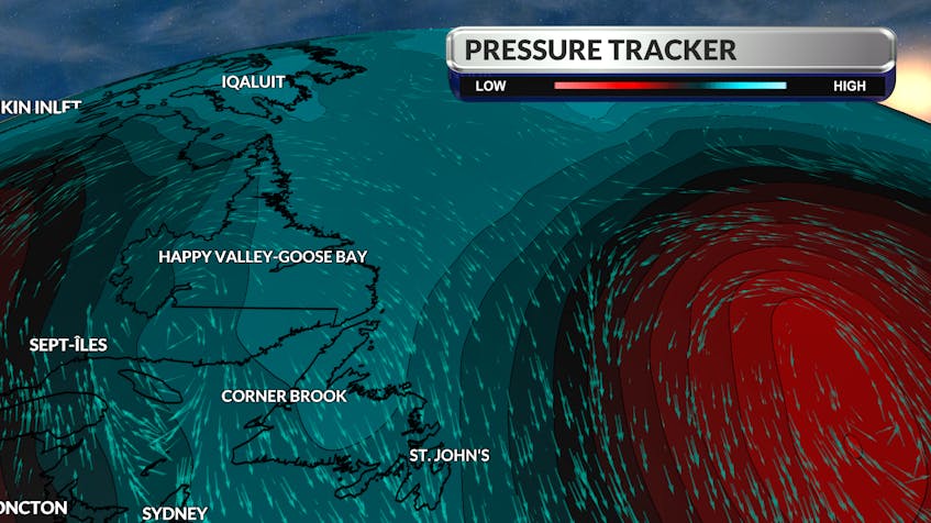 The circulation around a blocking high and stalled low-pressure has brought weeks of northerly winds to Newfoundland.