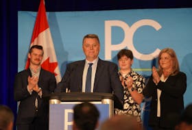 Premier Dennis King gets set to address the crowd at the P.E.I. Convention Centre to celebrate the Progressive Conservative party's win in the provincial election on April 3. More than a month later, King is still leading in opinion polling. Rudi Terstege • SaltWire Network
