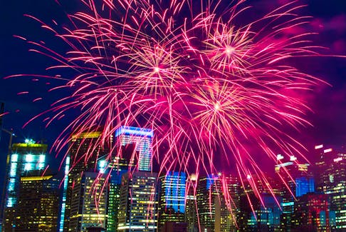 Canada Day fireworks light up the sky over downtown Calgary on July 1, 2018.  Gavin Young/Postmedia