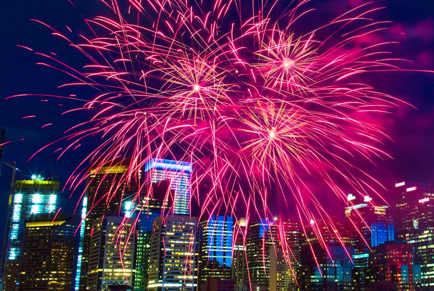 Canada Day fireworks light up the sky over downtown Calgary on July 1, 2018.  Gavin Young/Postmedia