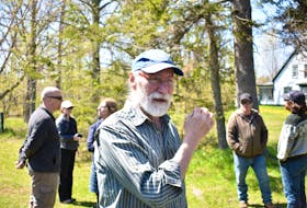 Gary Schneider, founder of Macphail Woods Forestry Project, guides a tour of the Macphail Woods Nature Centre area following a talk he gave on the post-Fiona damage to P.E.I woodlands. Schneider said Fiona is not the problem, the problem is how people have handled the forests. George Melitides • The Guardian