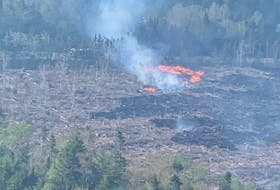 An aerial photo of a section of the Tantallon wildfire on Monday.