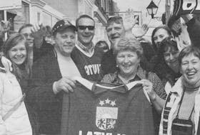 In 2008, Windsor Mayor Anna Allen, centre, greeted a busload of Latvians who came to town to visit the Windsor Hockey Heritage Museum. The visit was a side trip for the group, who had arrived in Halifax for the International Ice Hockey Federation’s world championships. Hundreds of visitors flocked to Windsor that week to learn more about the ‘Birthplace of Hockey’ claim.