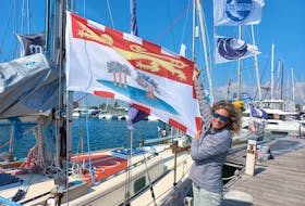 Kirsten Neuschäfer with her yacht Minnehaha’s P.E.I. flag. Since winning the Golden Globe retro circumnavigation race last month Neuschäfer has been catapulted to a world stage, and she got there with a little help from her friends in P.E.I. Contributed