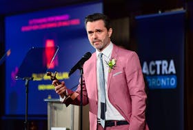 Billy MacLellan, actror from Cape Breton is shown on stage at the Alliance of Canadian Cinema, Television and Radio Artists (ACTRA) awards on April 26. He won an award for outstanding performance - gender non-conforming or male voice at the ceremony. CONTRIBUTED