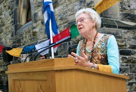 Flora MacDonald speaks at her 80th birthday on Parliament Hill in Ottawa in  2006. Herald File