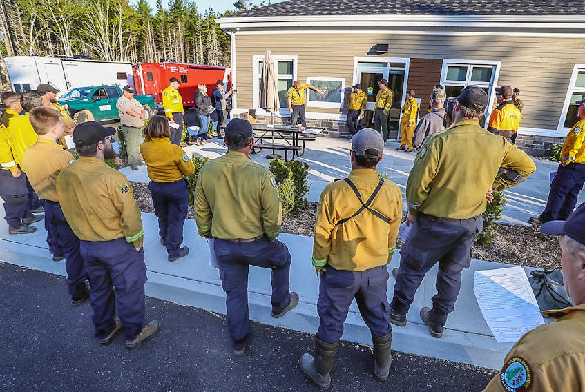 Crew members attend the morning briefing at the new Shelburne County municipal building today, June 1, as response to the wildfires in the county continues. COMMUNICATIONS NOVA SCOTIA