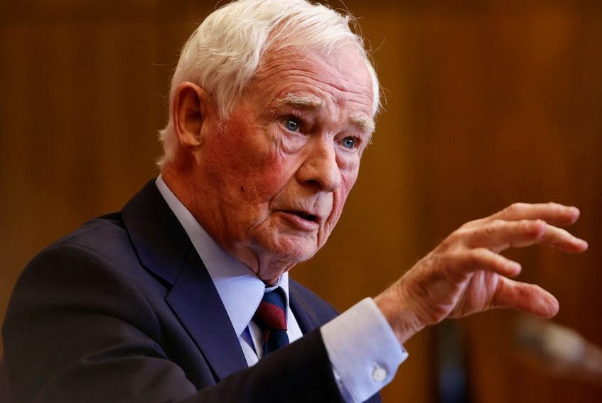David Johnston, special rapporteur on foreign interference, holds a press conference about his findings and recommendations, in Ottawa, Ontario, Canada May 23, 2023. 
