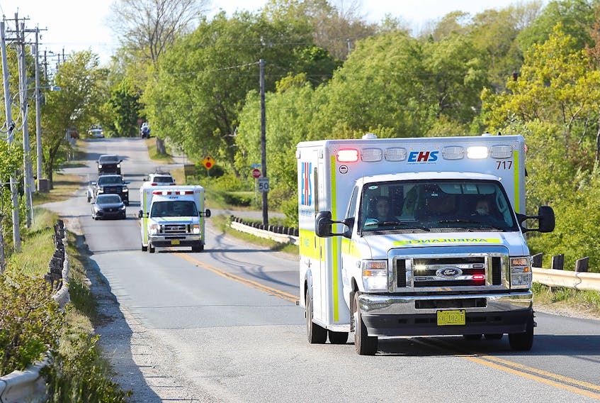 Ambulances head to Roseway Hospital in Shelburne to help evacuate patients on May 31. Patients were transferred to other hospitals on the south shore and Roseway Hospital was closed until the situation allowed it to reopen. COMMUNICATIONS NOVA SCOTIA