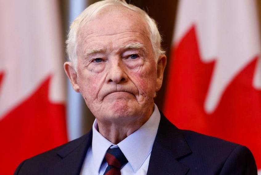 David Johnston, former special rapporteur on foreign interference, holds a press conference about his findings and recommendations in Ottawa, Ontario, Canada May 23, 2023. REUTERS/Blair Gable