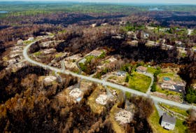 The destruction on Carmel Crescent in the Highland Park subdivision in Hammond Plains from the recent wildfire is visible in this photo taken Tuesday.