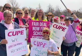 More than a dozen striking CUPE school support workers staff the picket line near the Halifax Regional Centre for Education office in Dartmouth on Thursday, May 11, 2023. - Francis Campbell
