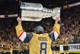 Phil Kessel of the Vegas Golden Knights skates with the Stanley Cup.